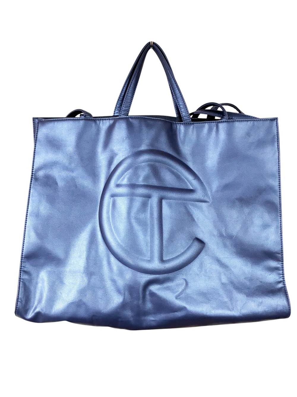 Telfar Large Cobalt Blue Metallic Shopping Bag